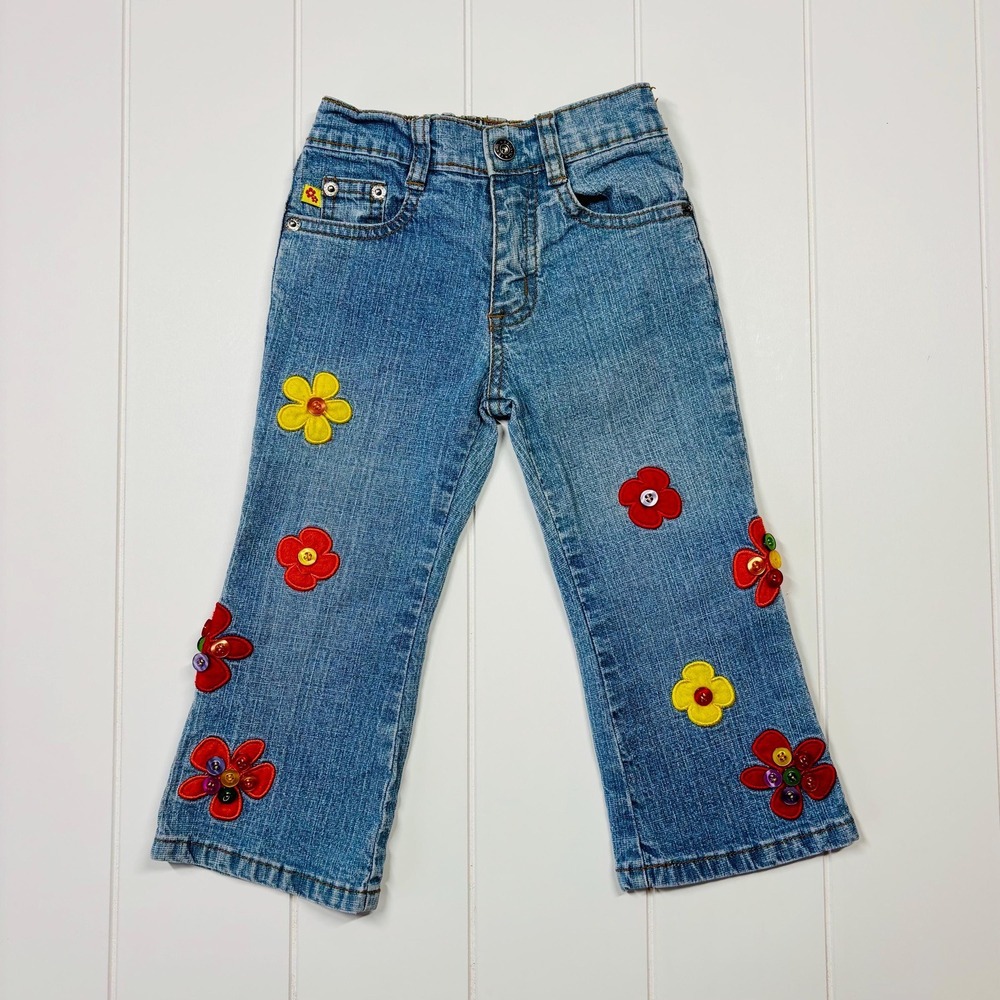 Vintage Y2K Zana Di Flower Power Boho Hippie Flare Jeans, Size 2T - Picture 2 of 14